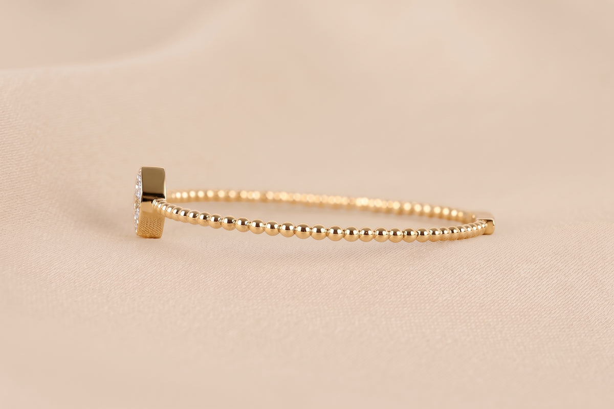 Beaded Bezel Set Marquise Lab Grown Diamond Bangle Bracelet in 14K Yellow Gold 1 CTW