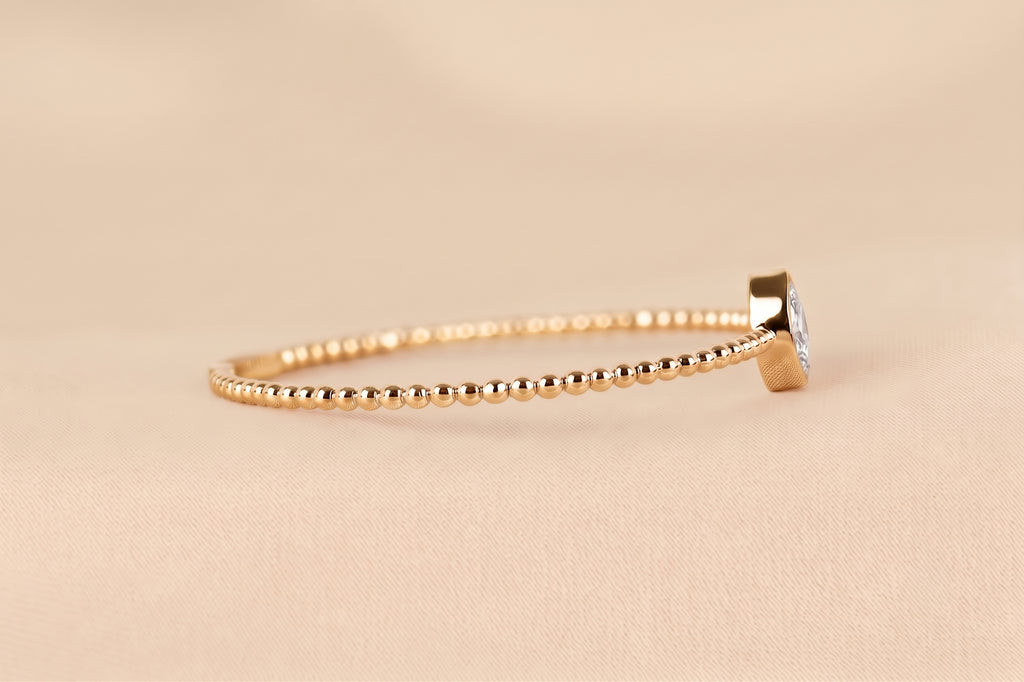 Beaded Bezel Set Marquise Lab Grown Diamond Bangle Bracelet in 14K Yellow Gold 1 CTW