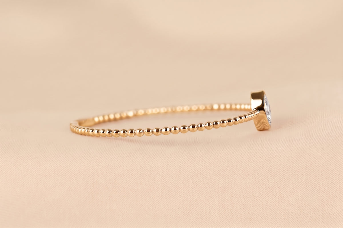 Beaded Bezel Set Marquise Lab Grown Diamond Bangle Bracelet in 14K Yellow Gold 1 CTW