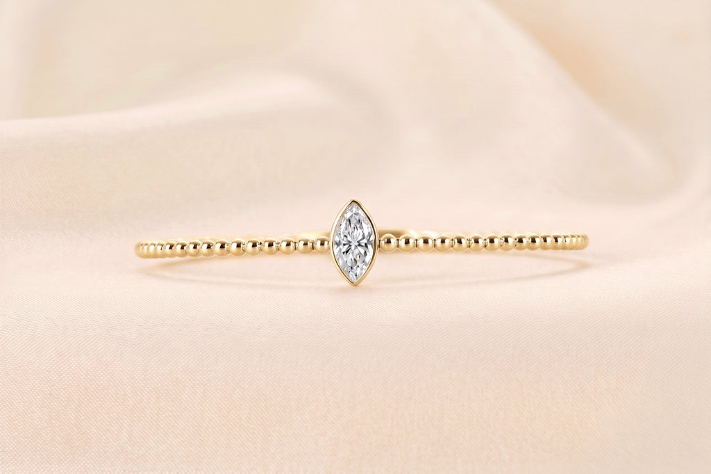 Beaded Bezel Set Marquise Lab Grown Diamond Bangle Bracelet in 14K Yellow Gold 1 CTW