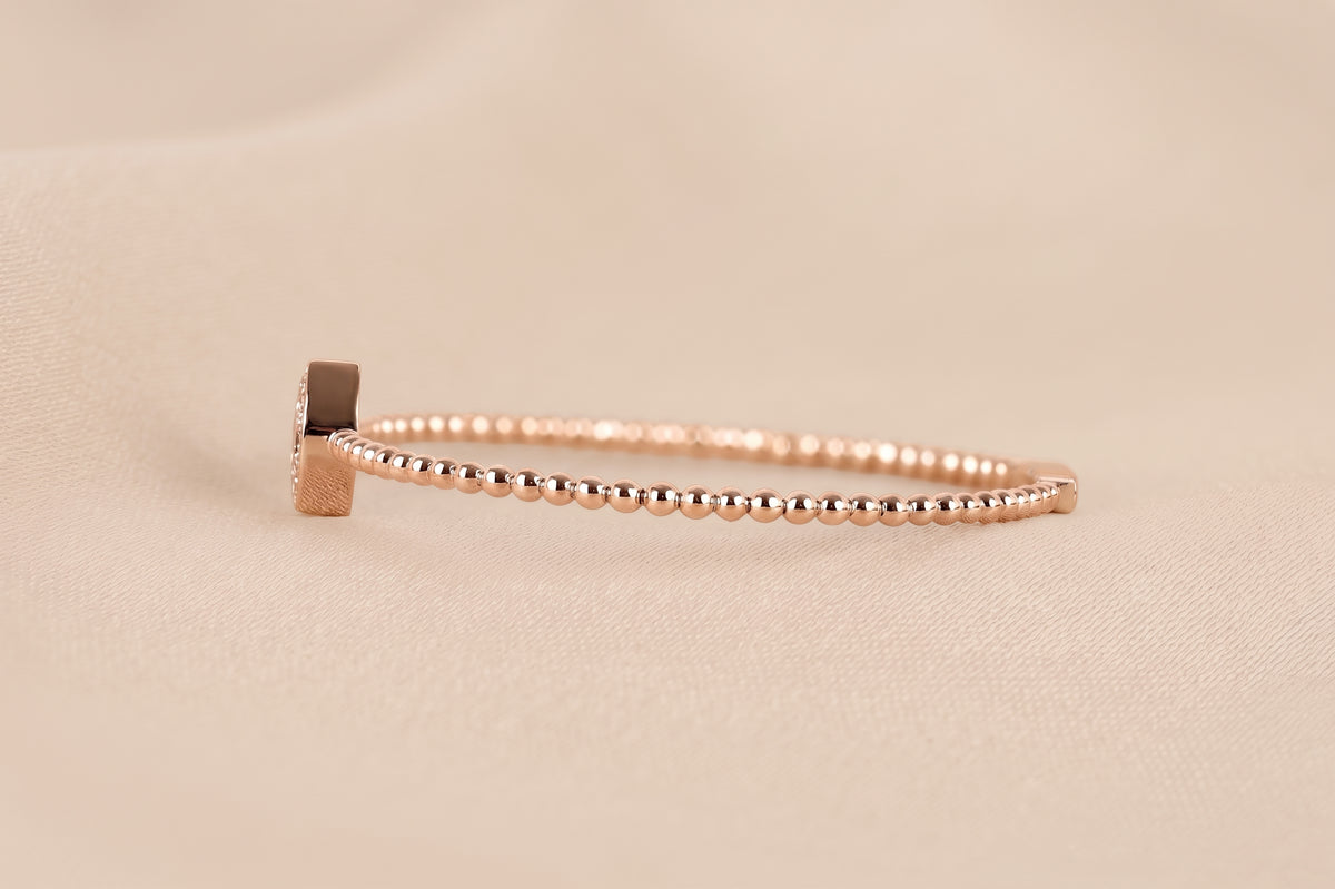Beaded Bezel Set Marquise Lab Grown Diamond Bangle Bracelet in 18K Rose Gold 1 CTW