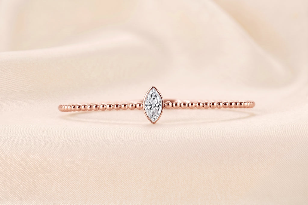 Beaded Bezel Set Marquise Lab Grown Diamond Bangle Bracelet in 18K Rose Gold 1 CTW