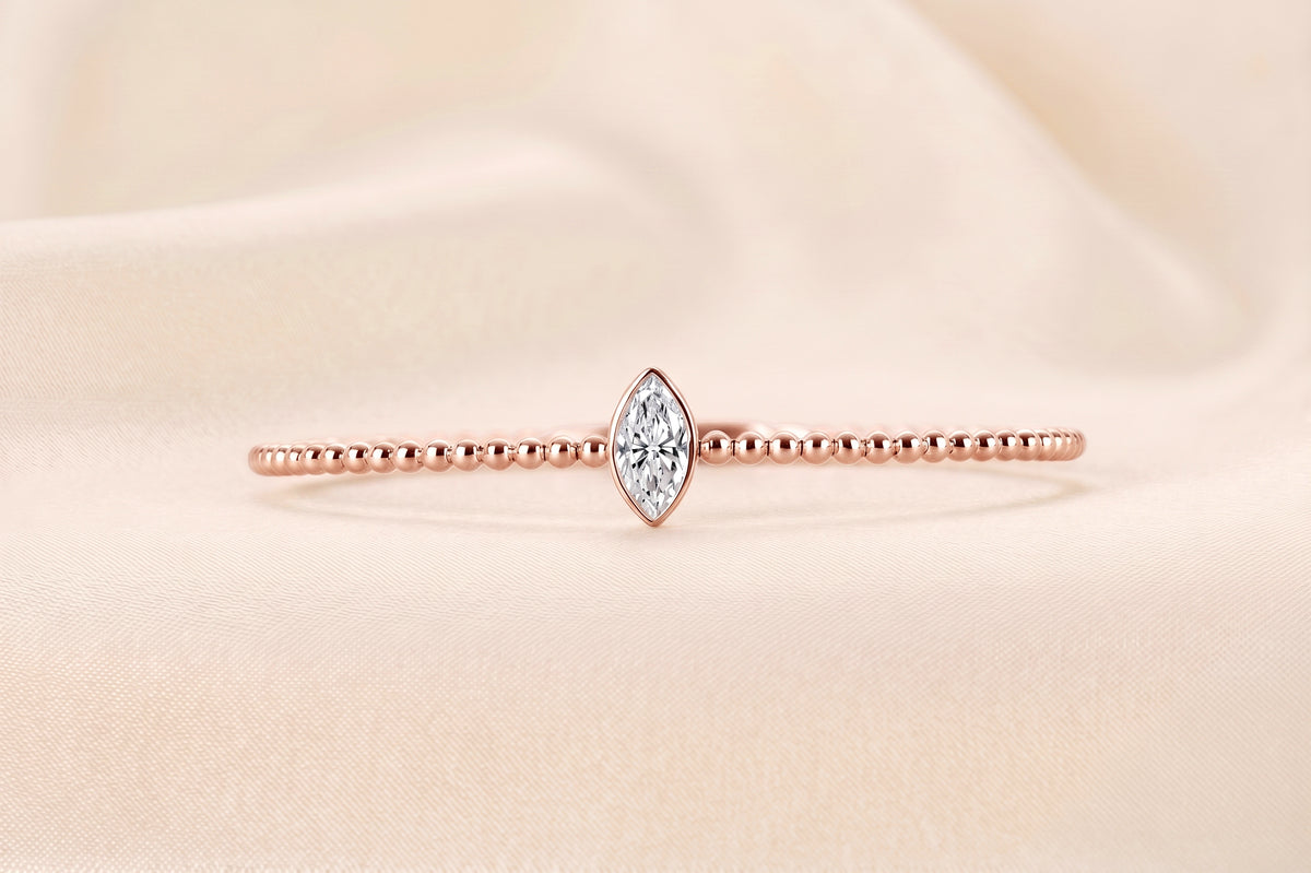 Beaded Bezel Set Marquise Lab Grown Diamond Bangle Bracelet in 18K Rose Gold 1 CTW