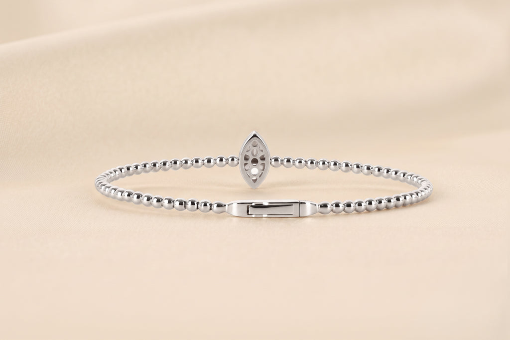 Beaded Bezel Set Marquise Lab Grown Diamond Bangle Bracelet in 18K White Gold 1 CTW