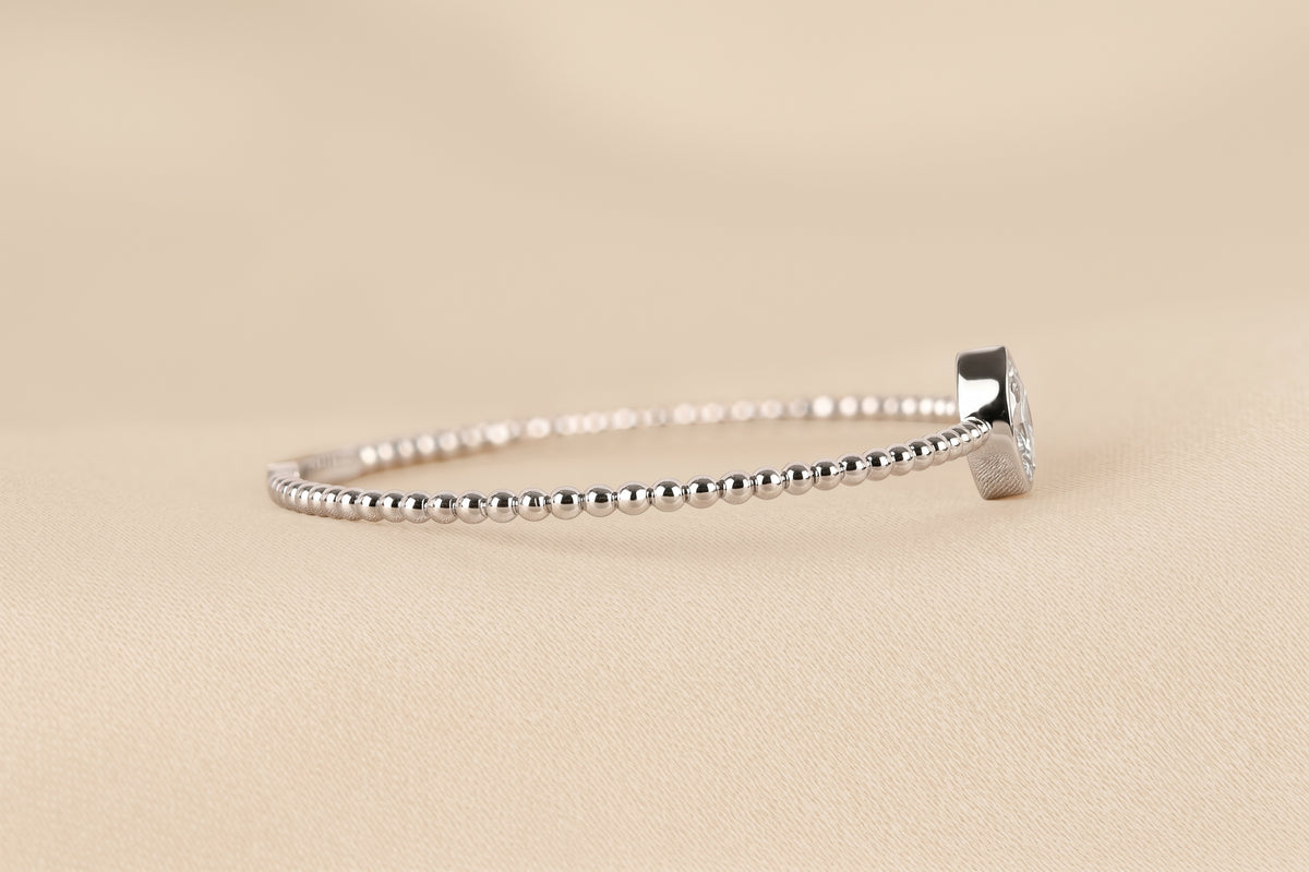 Beaded Bezel Set Marquise Lab Grown Diamond Bangle Bracelet in 18K White Gold 1 CTW