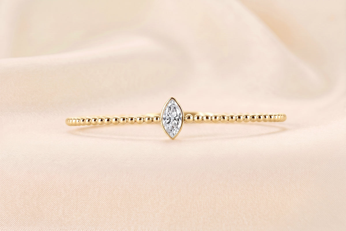 Beaded Bezel Set Marquise Lab Grown Diamond Bangle Bracelet in 18K Yellow Gold 1 CTW