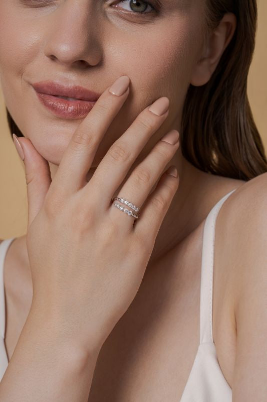 Beaded Lab Grown Diamond Bypass Ring in 14K White Gold 0.65 CTW