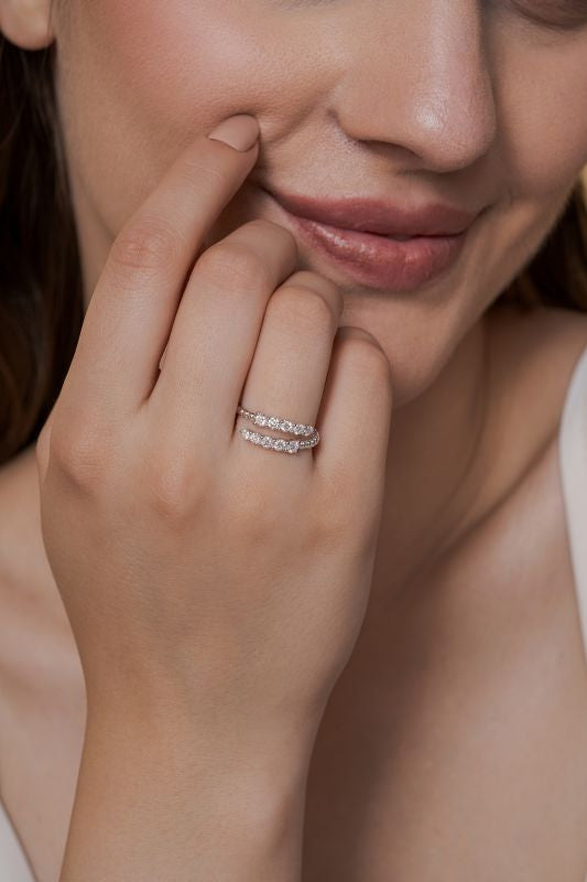 Beaded Lab Grown Diamond Bypass Ring in 18K White Gold 0.65 CTW
