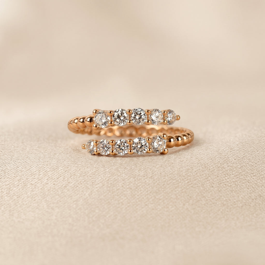 Beaded Lab Grown Diamond Bypass Ring in 10K Rose Gold 0.65 CTW