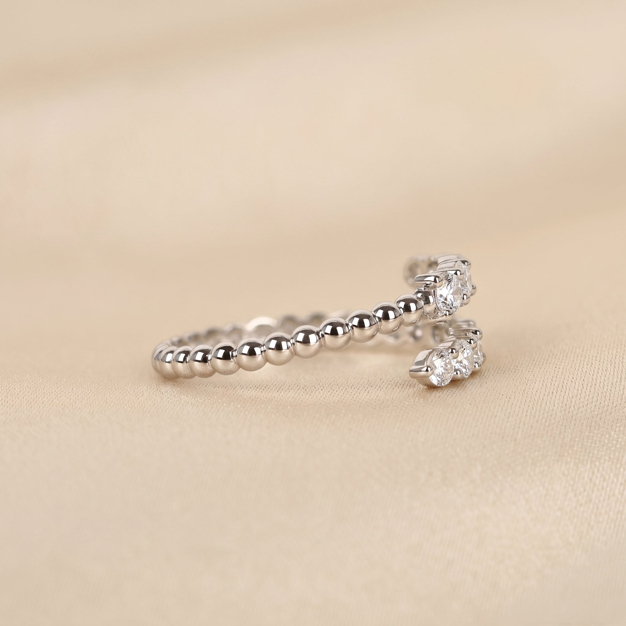 Beaded Lab Grown Diamond Bypass Ring in 10K White Gold 0.65 CTW