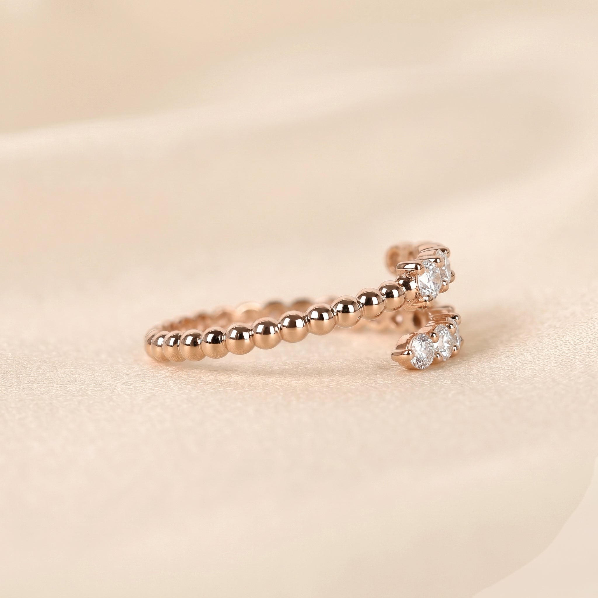 Beaded Lab Grown Diamond Bypass Ring in 14K Rose Gold 0.65 CTW