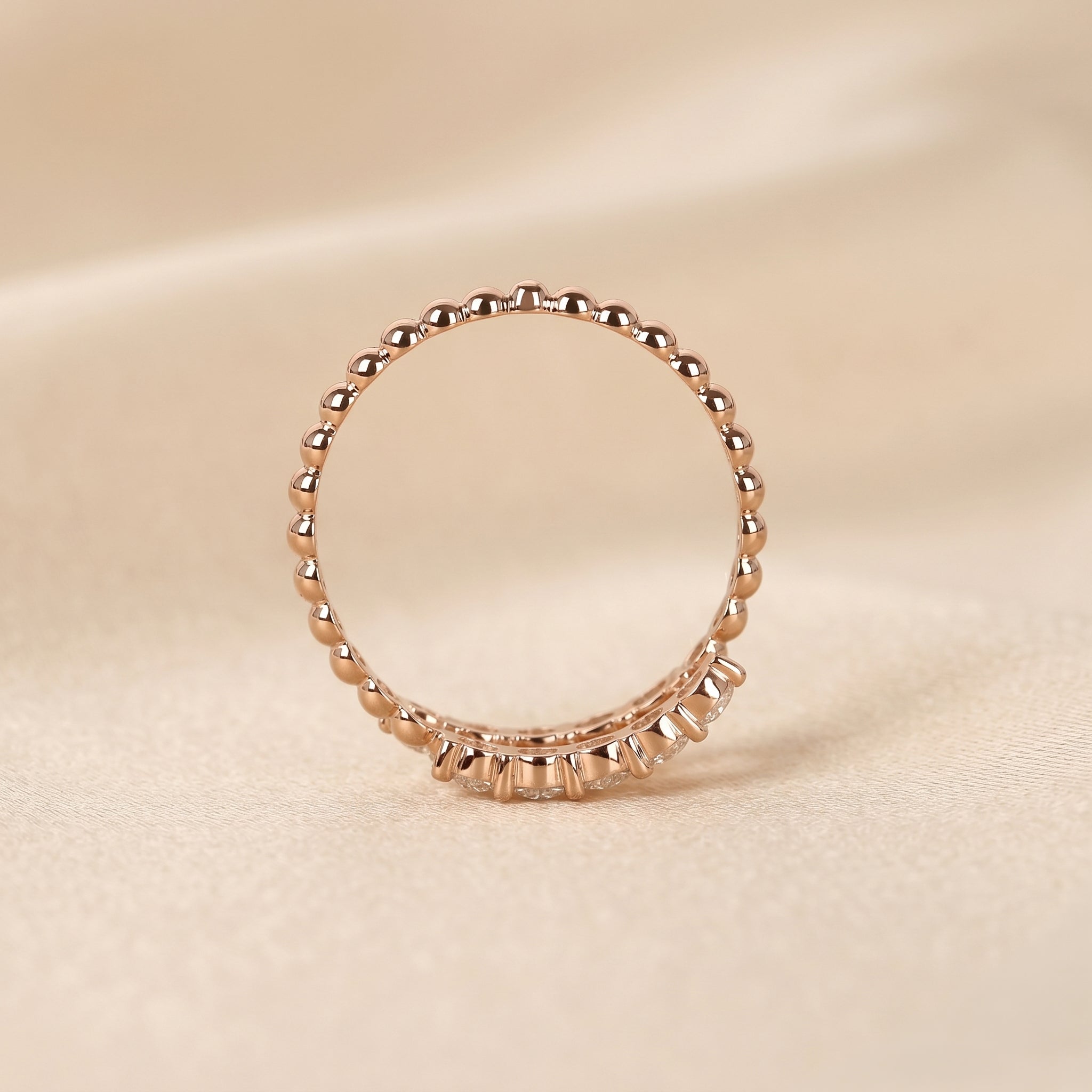 Beaded Lab Grown Diamond Bypass Ring in 14K Rose Gold 0.65 CTW