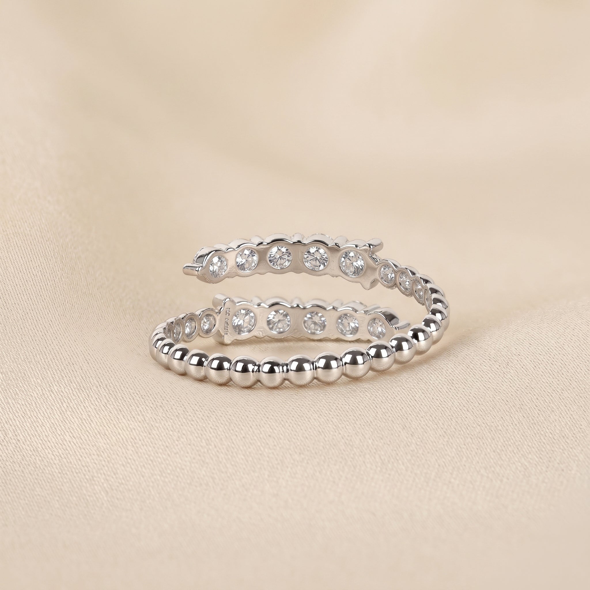 Beaded Lab Grown Diamond Bypass Ring in 14K White Gold 0.65 CTW
