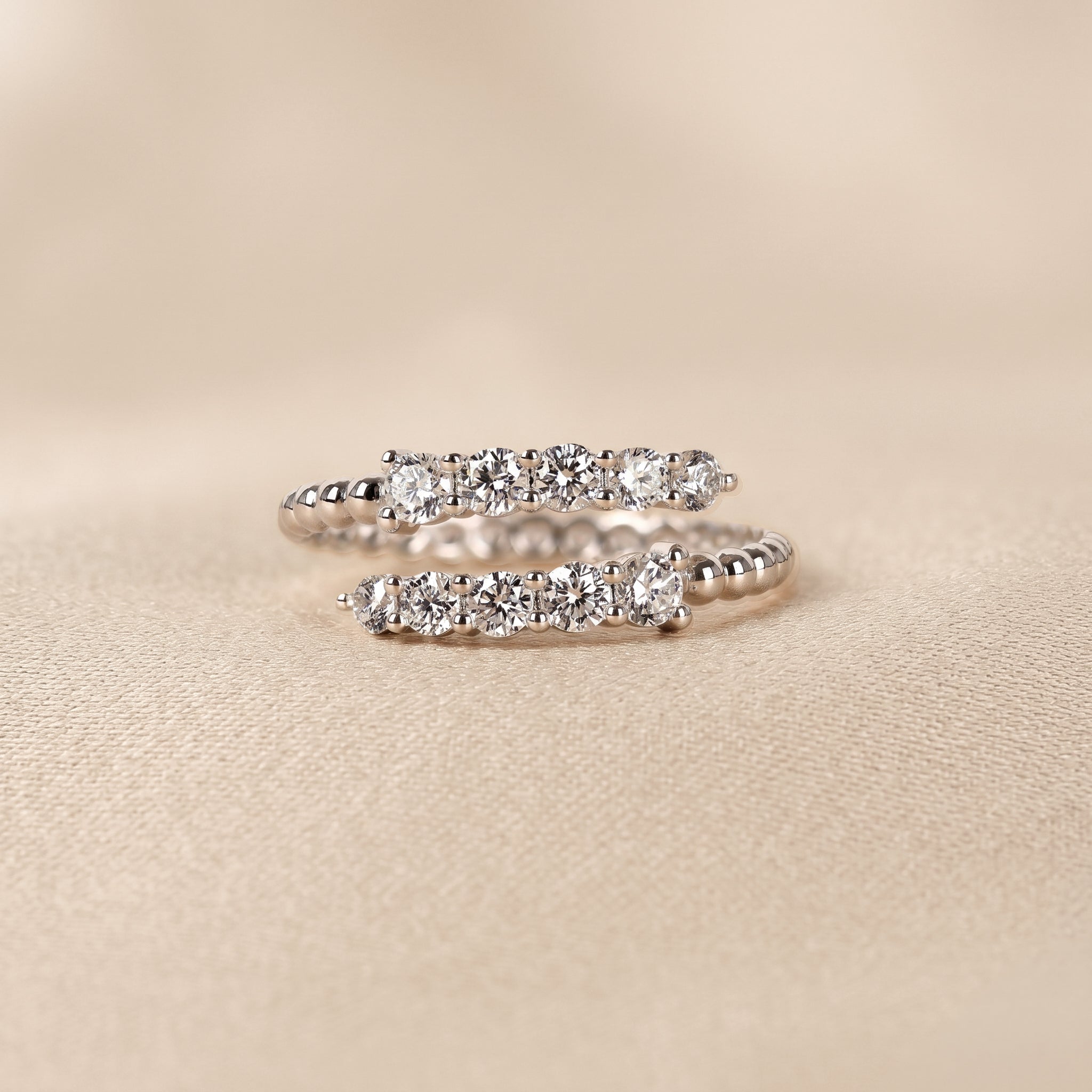 Beaded Lab Grown Diamond Bypass Ring in 14K White Gold 0.65 CTW