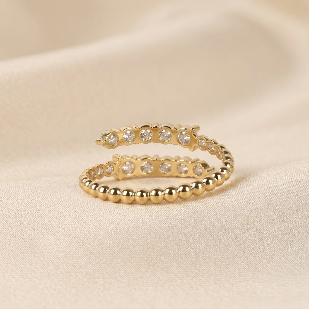 Beaded Lab Grown Diamond Bypass Ring in 14K Yellow Gold 0.65 CTW