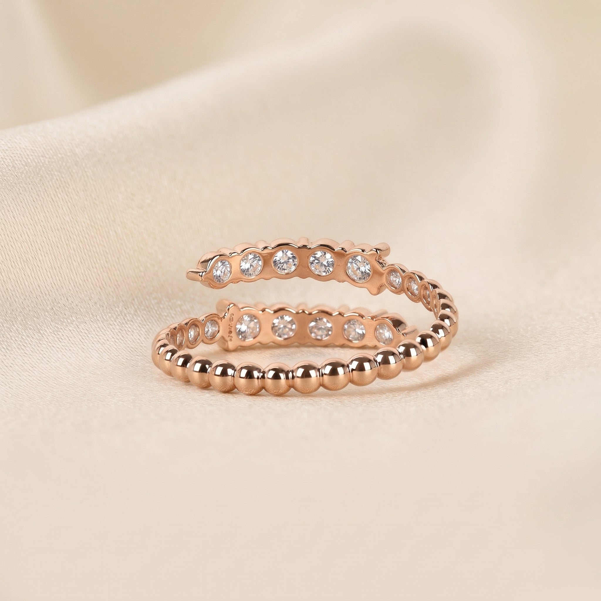 Beaded Lab Grown Diamond Bypass Ring in 18K Rose Gold 0.65 CTW