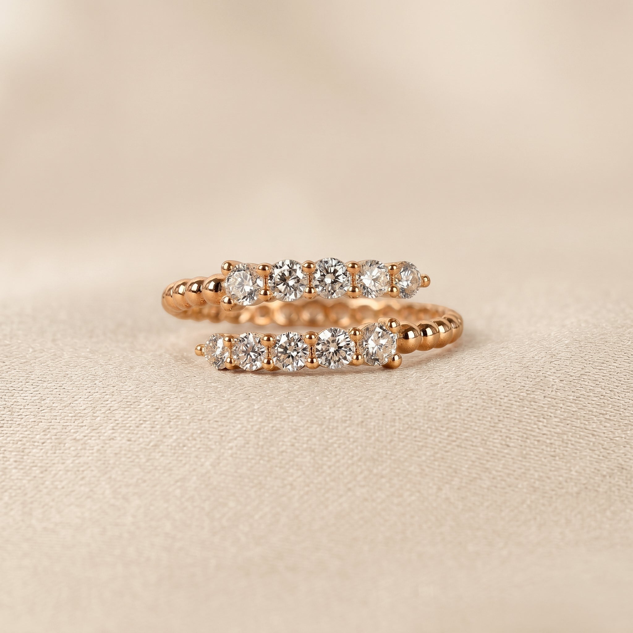 Beaded Lab Grown Diamond Bypass Ring in 18K Rose Gold 0.65 CTW