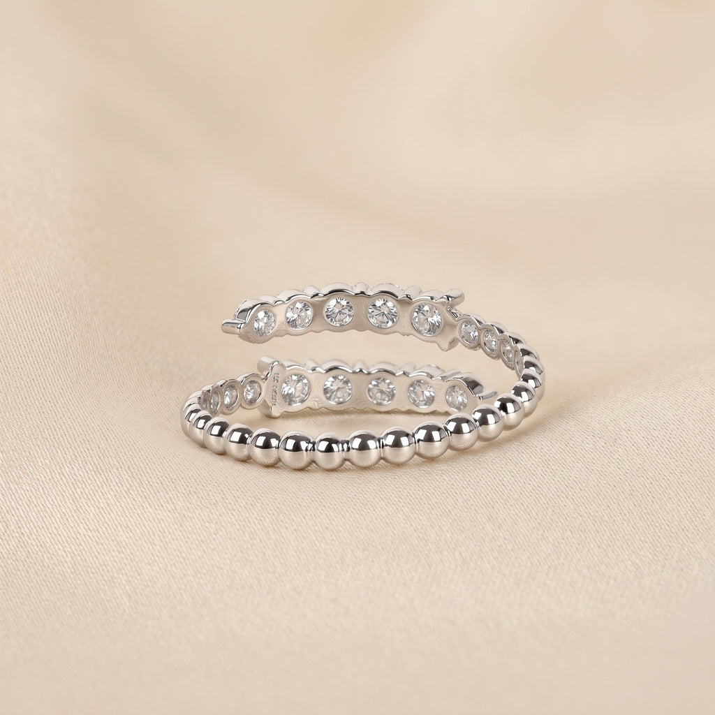 Beaded Lab Grown Diamond Bypass Ring in 18K White Gold 0.65 CTW