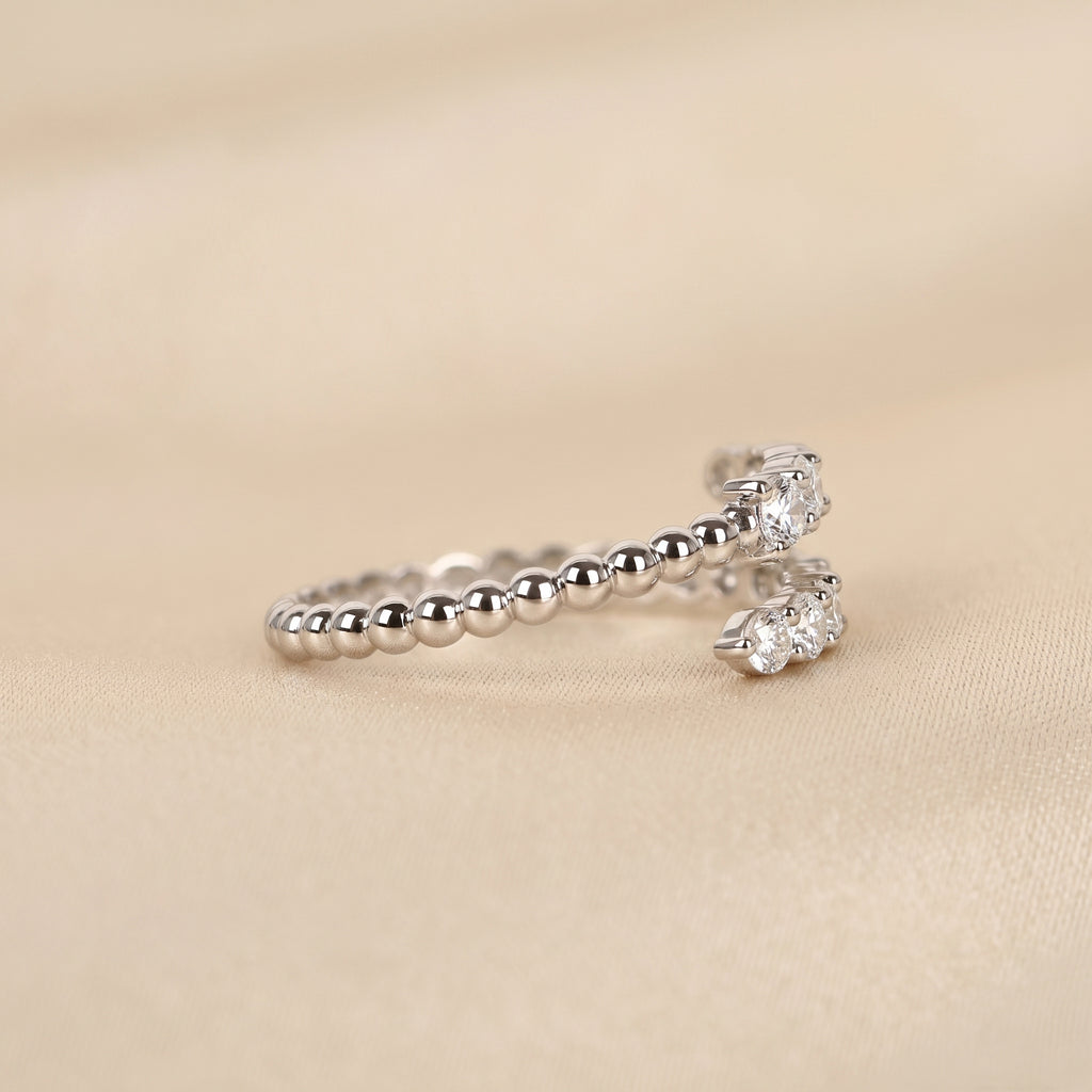 Beaded Lab Grown Diamond Bypass Ring in 18K White Gold 0.65 CTW