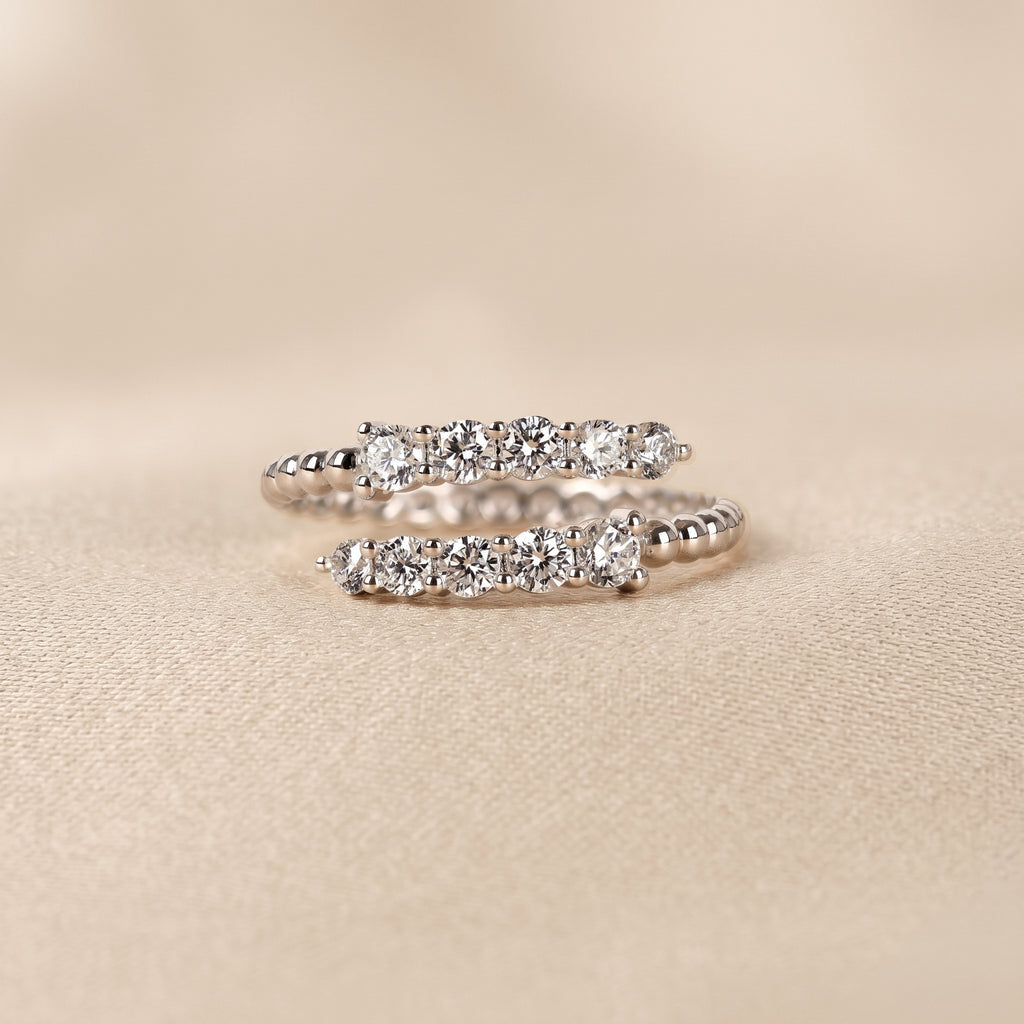 Beaded Lab Grown Diamond Bypass Ring in 18K White Gold 0.65 CTW