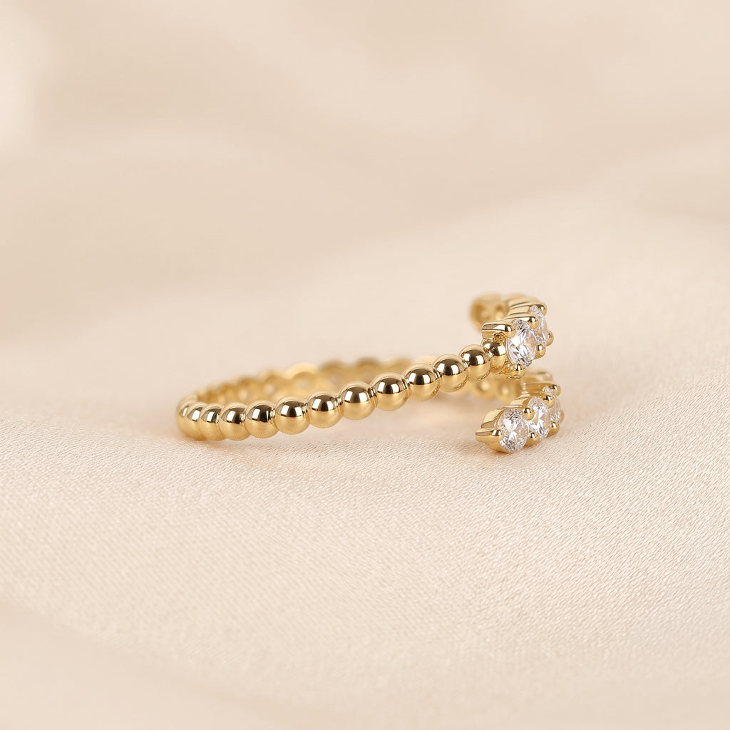 Beaded Lab Grown Diamond Bypass Ring in 18K Yellow Gold 0.65 CTW