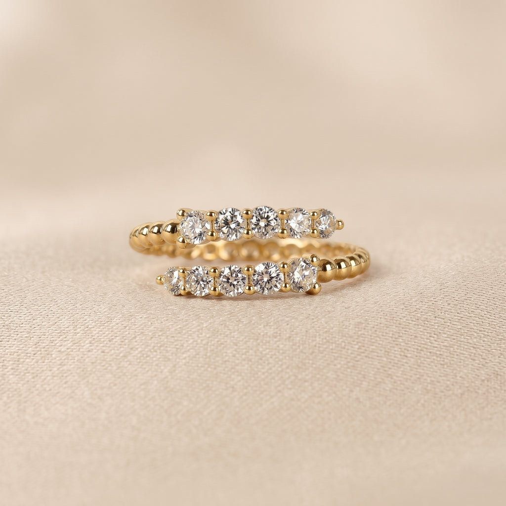 Beaded Lab Grown Diamond Bypass Ring in 18K Yellow Gold 0.65 CTW