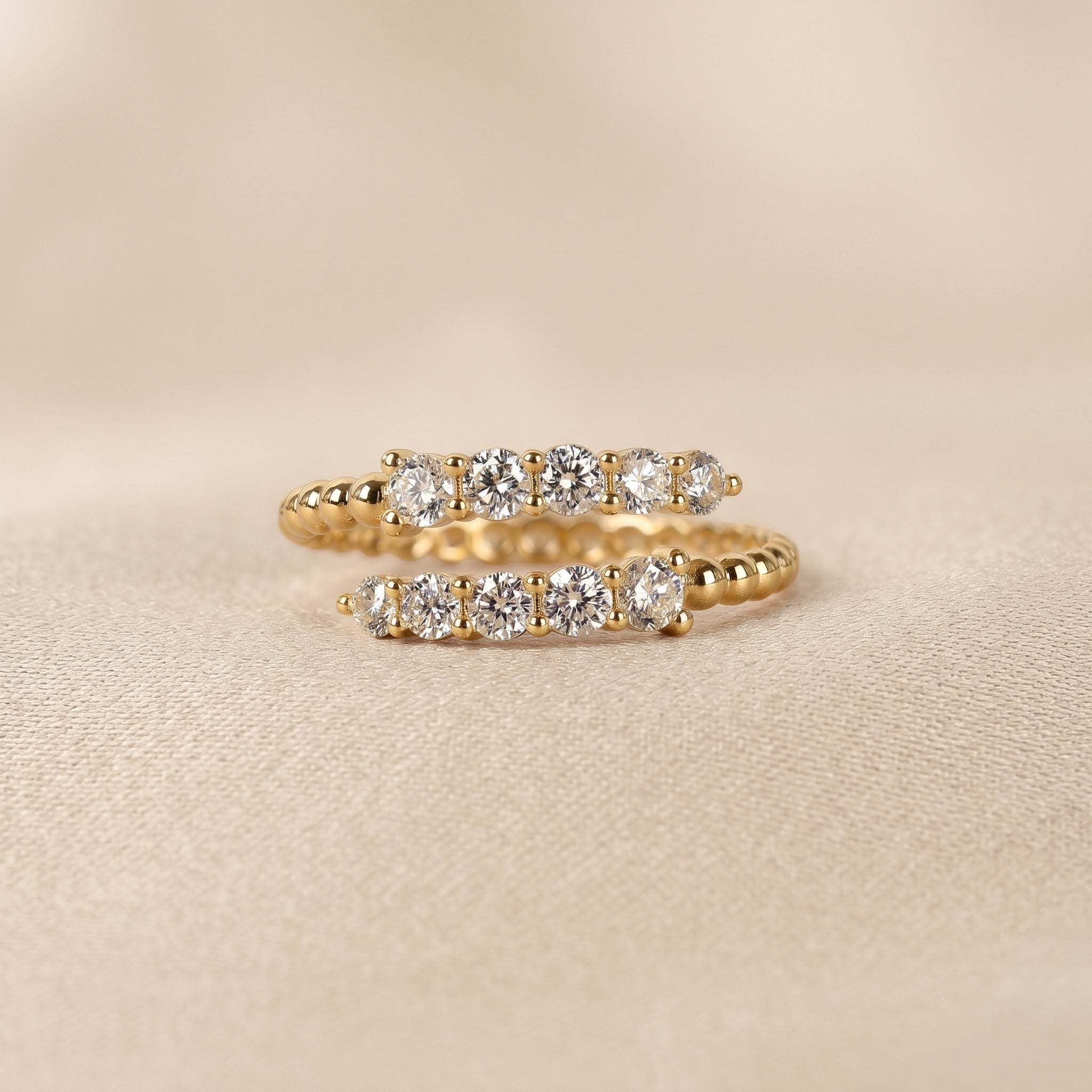 Beaded Lab Grown Diamond Bypass Ring in 18K Yellow Gold 0.65 CTW