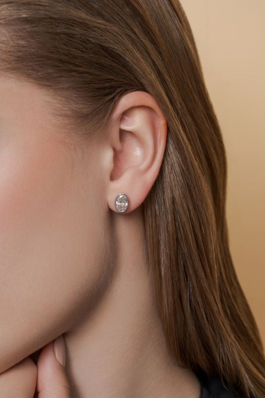 Bezel Set Oval Lab Grown Diamond Stud Earrings in 14K White Gold 3 CTW