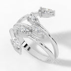 Branch & Leaf Multi Stone Bypass Pear Cut Lab Grown Diamond Wedding Ring 18k white gold
