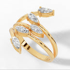 Branch & Leaf Multi Stone Bypass Pear Cut Lab Grown Diamond Wedding Ring 18k yellow gold
