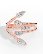 Branch & Leaf Multi Stone Bypass Pear Cut Lab Grown Diamond Wedding Ring rose gold