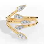 Branch & Leaf Multi Stone Bypass Pear Cut Lab Grown Diamond Wedding Ring yellow gold