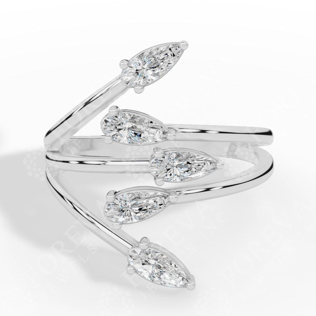 Branch & Leaf Multi Stone Bypass Pear Cut Lab Grown Diamond Wedding Ring