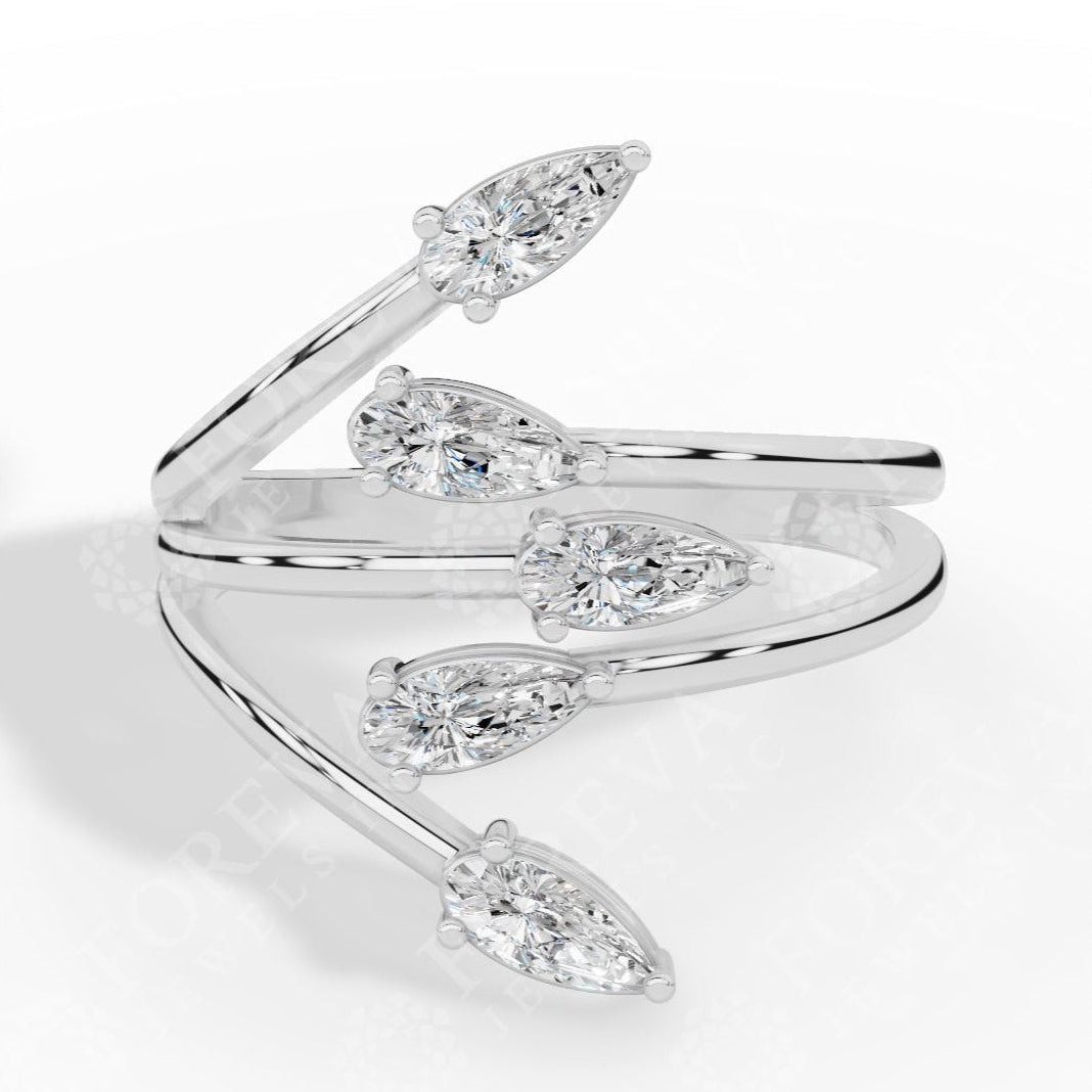 Branch & Leaf Multi Stone Bypass Pear Cut Lab Grown Diamond Wedding Ring