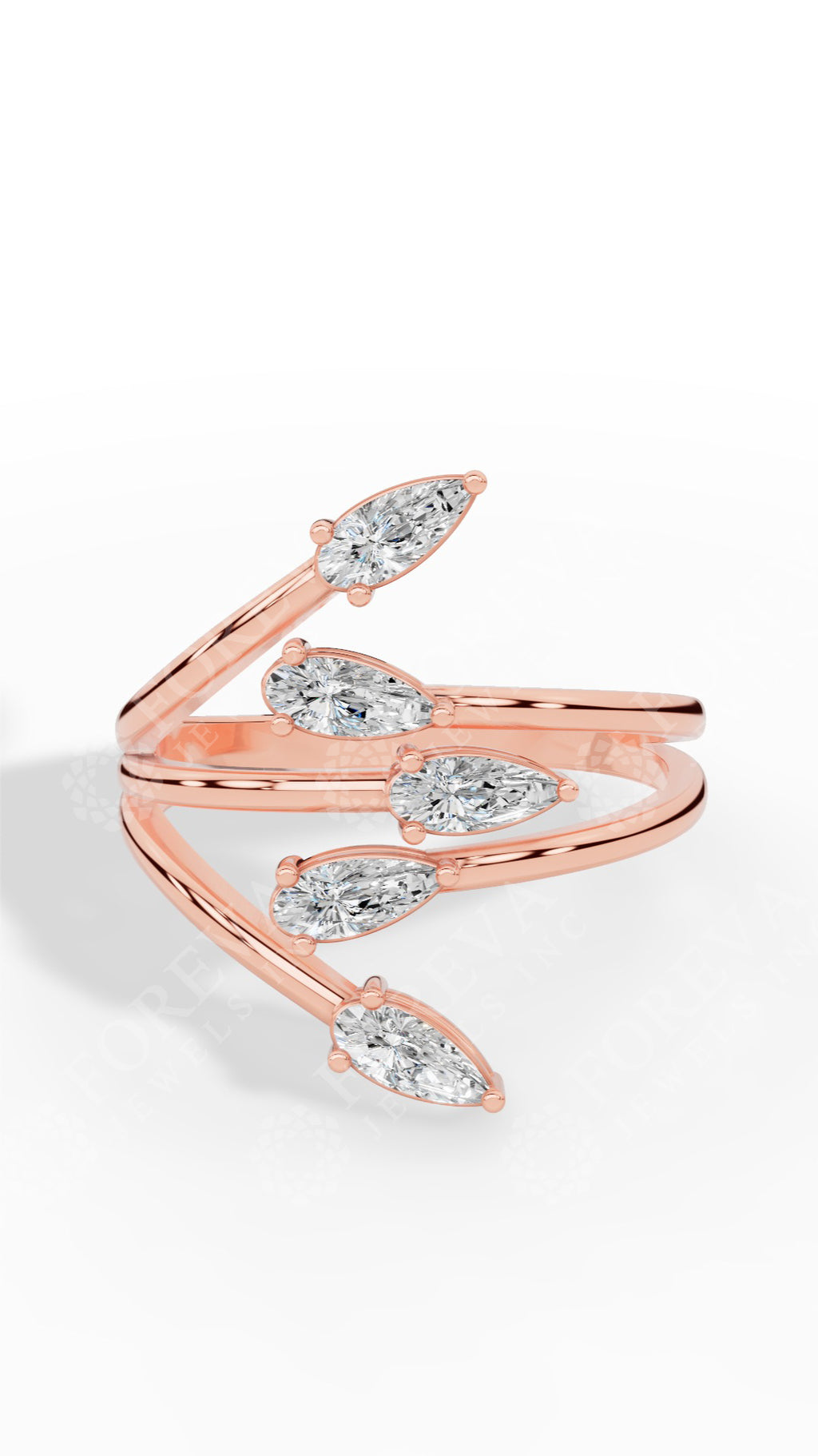 Branch & Leaf Multi Stone Bypass Pear Cut Wedding Ring 14K Rose Gold 0.6 CTW