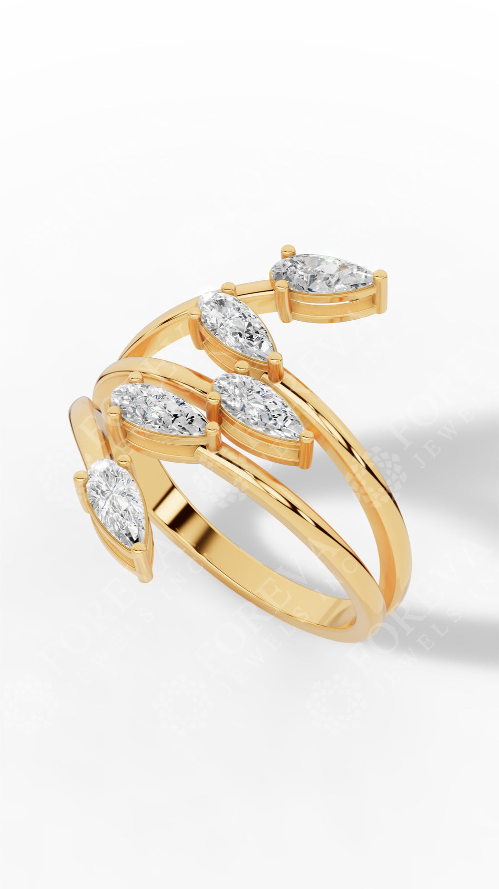 Branch & Leaf Multi Stone Bypass Pear Cut Wedding Ring 14K Yellow Gold 0.6 CTW