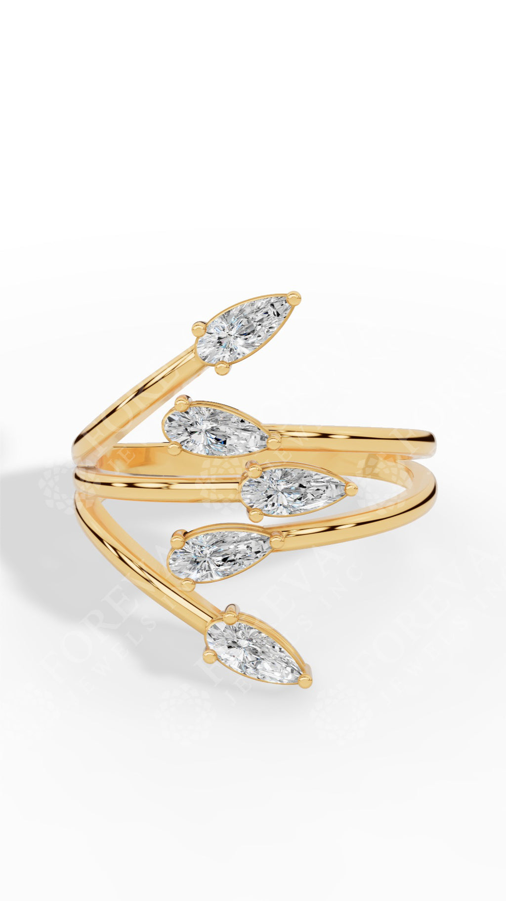 Branch & Leaf Multi Stone Bypass Pear Cut Wedding Ring 14K Yellow Gold 0.6 CTW
