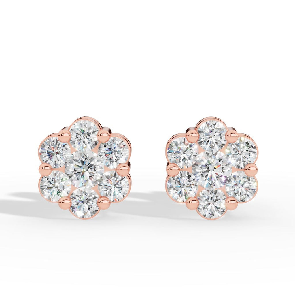 Brilliant round-cut lab grown diamonds form a radiant cluster in these elegant stud earrings, offering exceptional sparkle, ethical craftsmanship, and timeless style for everyday wear or special occasions. rose gold
