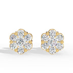 Brilliant round-cut lab grown diamonds form a radiant cluster in these elegant stud earrings, offering exceptional sparkle, ethical craftsmanship, and timeless style for everyday wear or special occasions. yellow gold