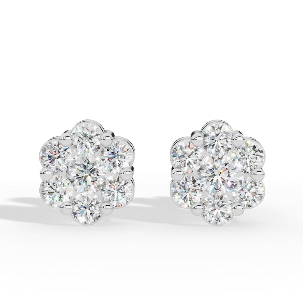 Brilliant round-cut lab grown diamonds form a radiant cluster in these elegant stud earrings, offering exceptional sparkle, ethical craftsmanship, and timeless style for everyday wear or special occasions.