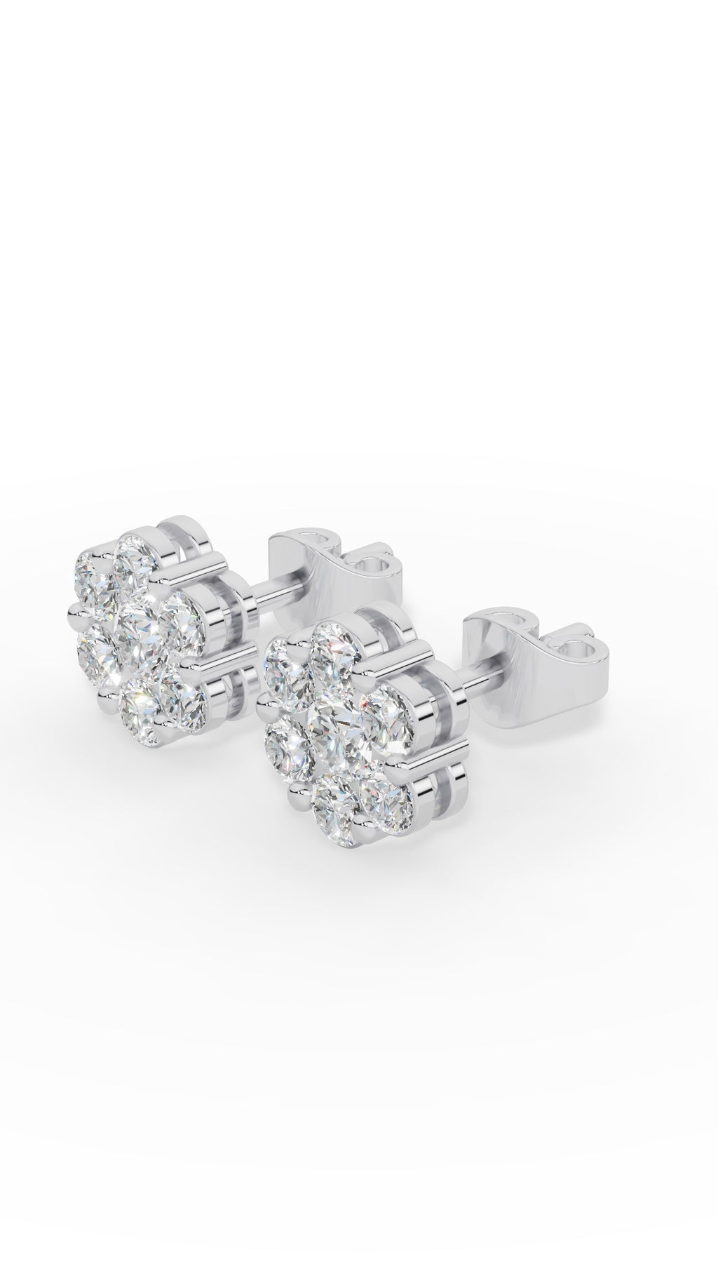 Brilliant Round Cut In Cluster Stud Earrings 14K White Gold 0.48 CTW
