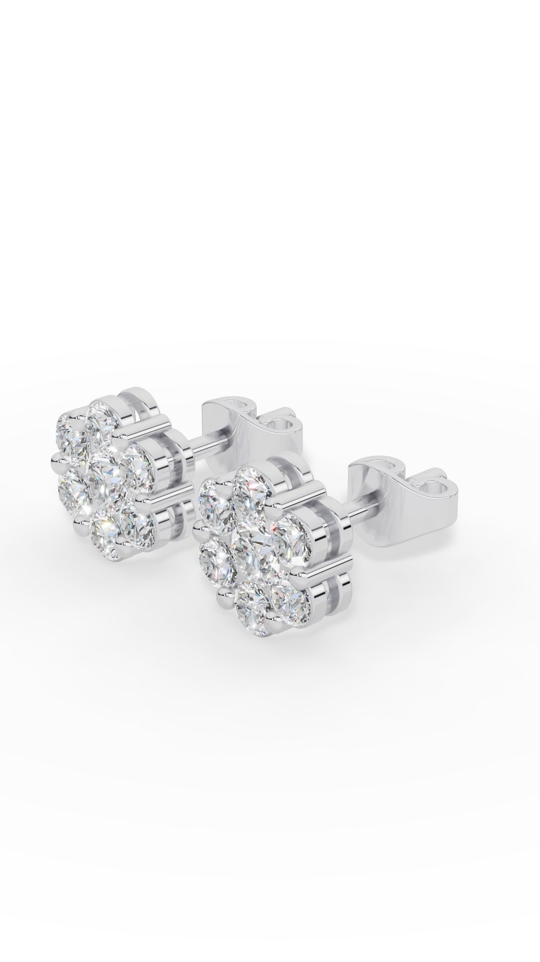 Brilliant Round Cut In Cluster Stud Earrings 14K White Gold 0.48 CTW