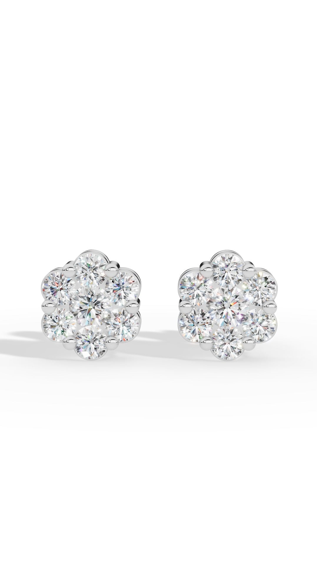 Brilliant Round Cut In Cluster Stud Earrings 14K White Gold 0.48 CTW