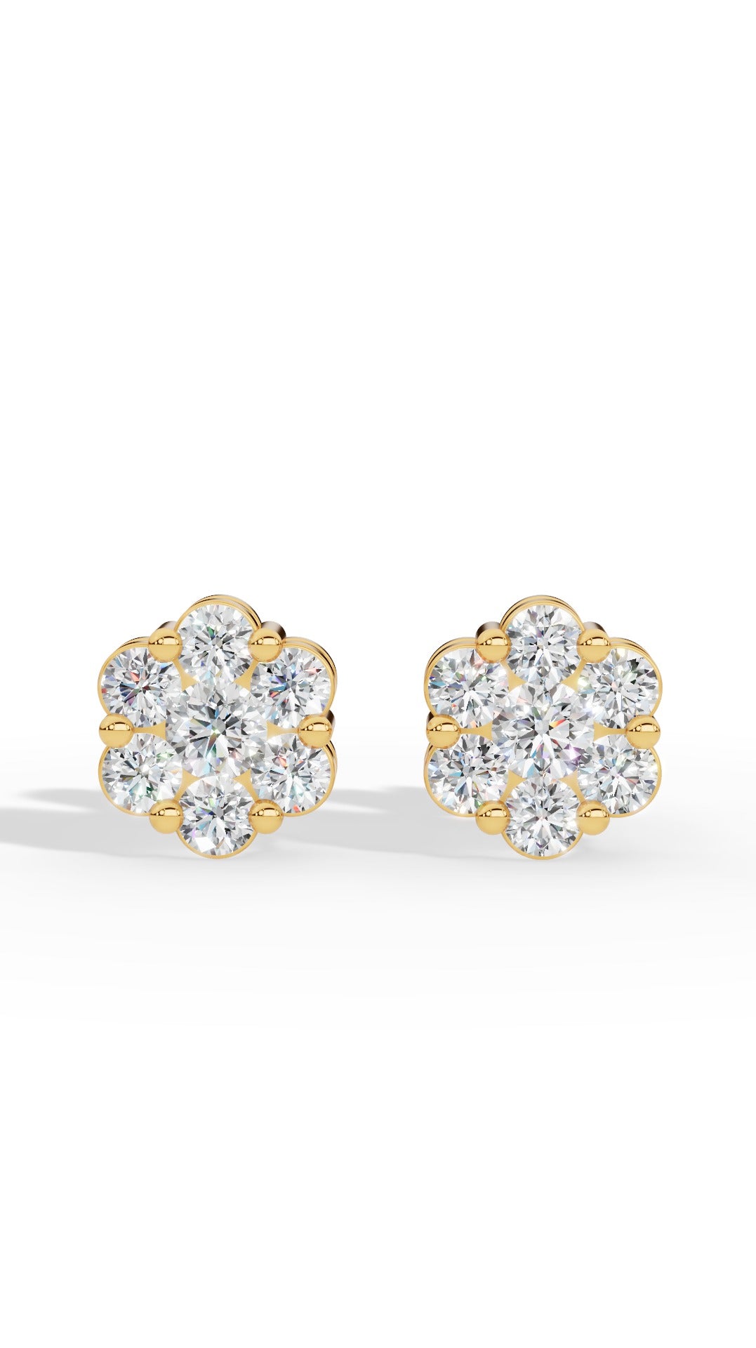 Brilliant Round Cut In Cluster Stud Earrings 14K Yellow Gold 0.48 CTW