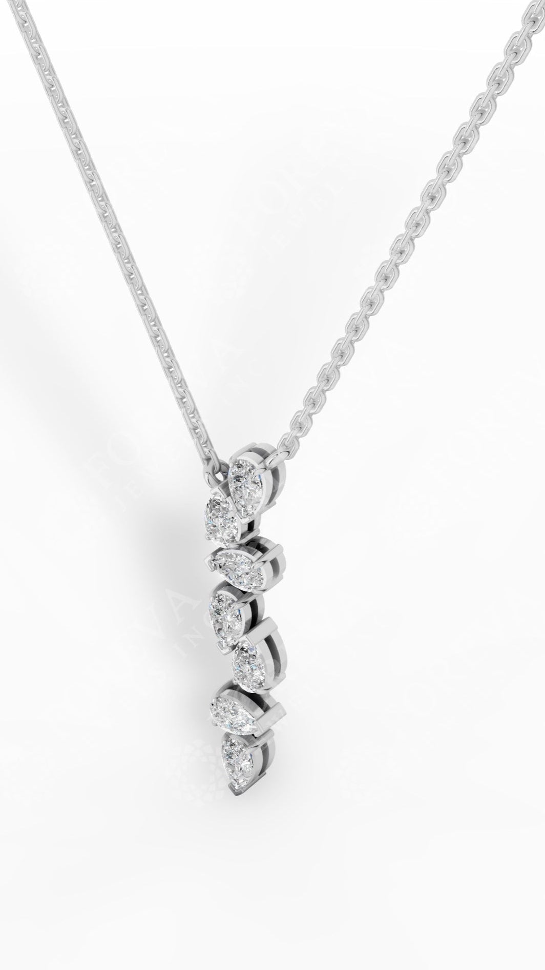 Cascading Pear Drop Pendant With Stunning Pear Cut Lab Grown Diamond With Chain 18k white gold