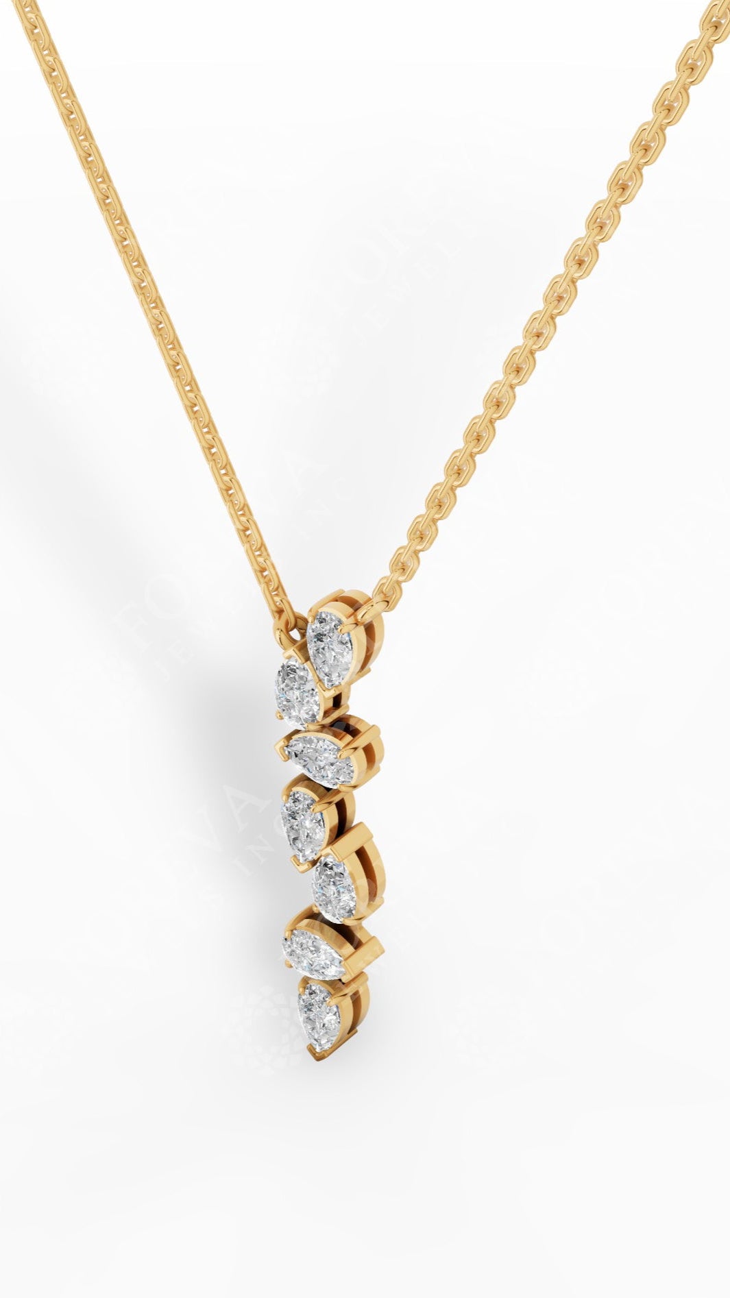 Cascading Pear Drop Pendant With Stunning Pear Cut Lab Grown Diamond With Chain 18k yellow gold