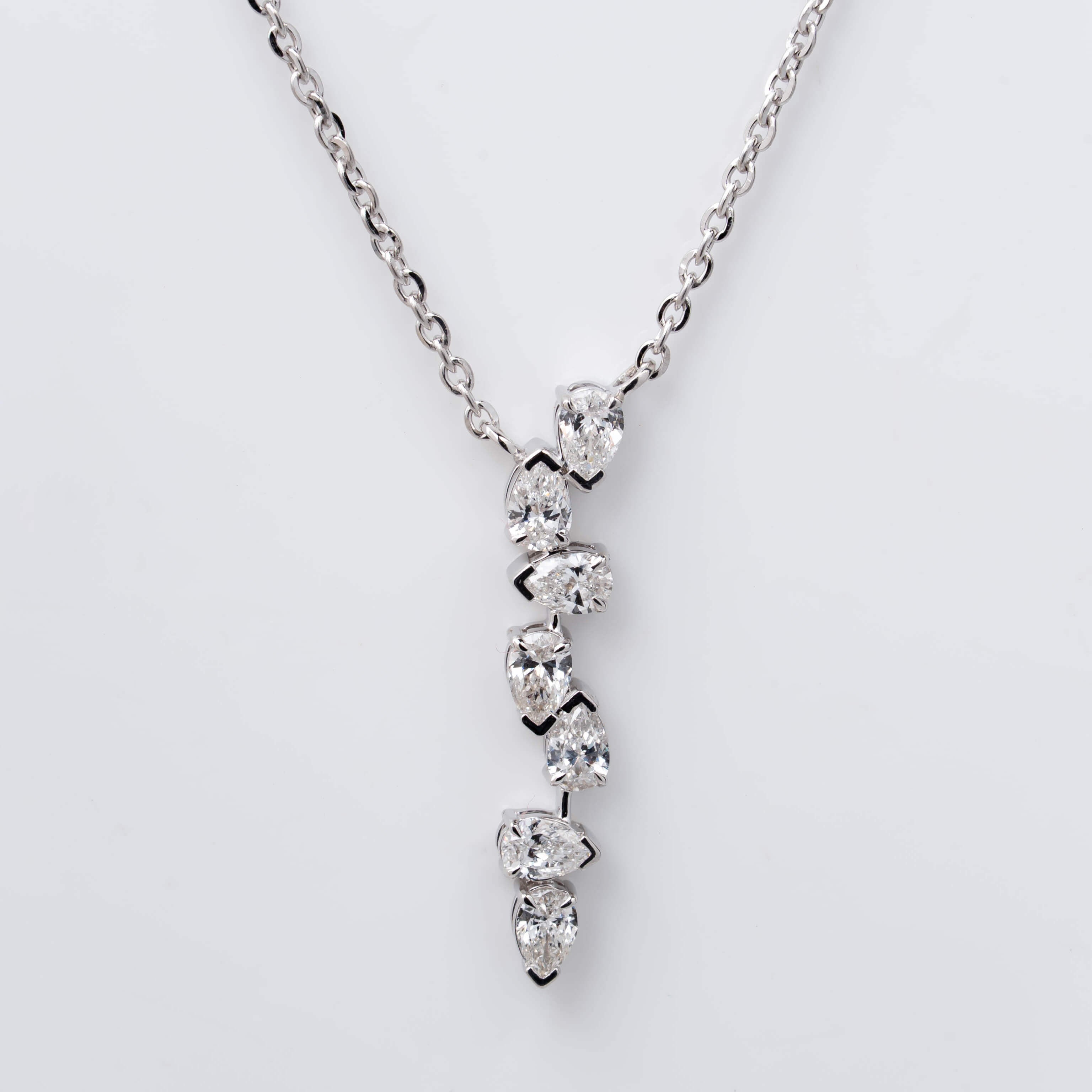 Cascading Pear Drop Pendant With Stunning Pear Cut Lab Grown Diamond With Chain