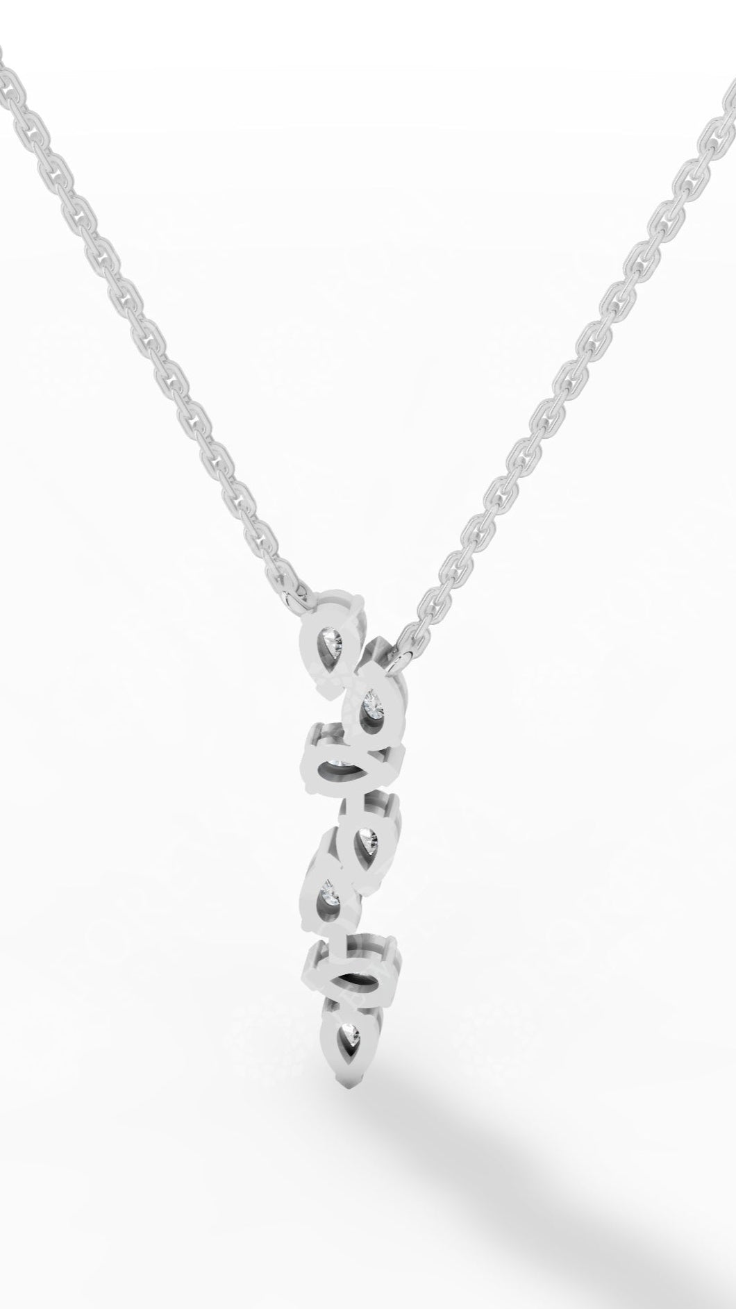 Cascading Pear Drop Pendant With Stunning Pear Cut Lab Grown Diamond With Chain white gold back