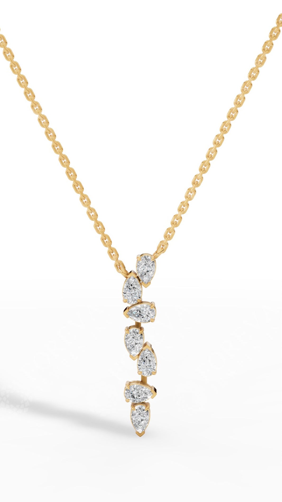 Cascading Pear Drop Pendant With Stunning Pear Cut Lab Grown Diamond With Chain yellow gold
