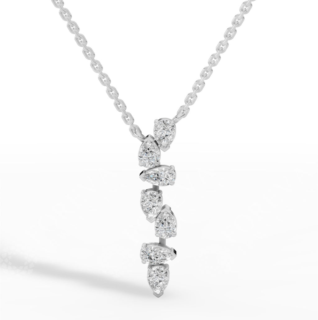 Cascading Pear Drop Pendant With Stunning Pear Cut With Chain 10K White Gold 0.6 CTW